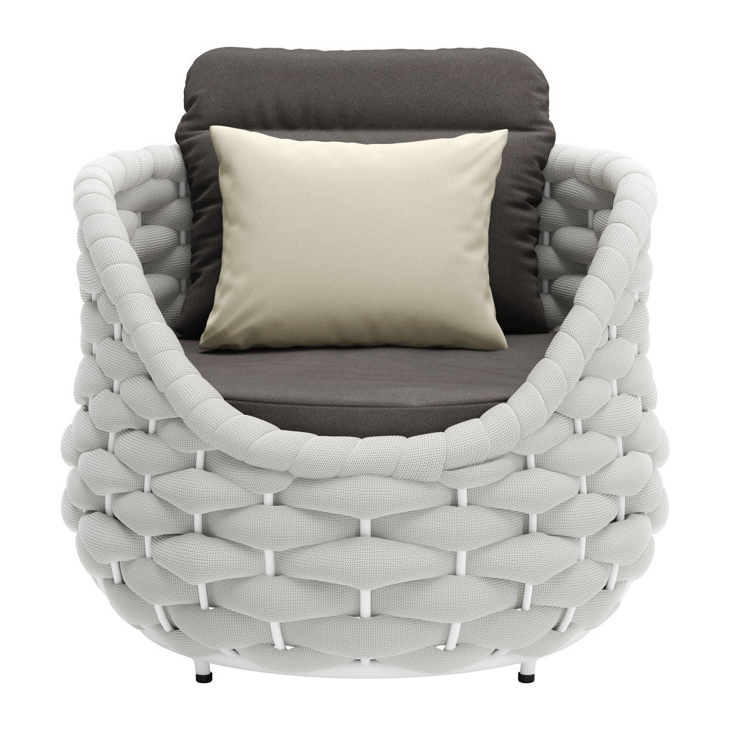 34" Gray And White Fabric Club Chair And Toss Pillow-3