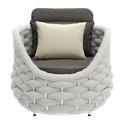 34" Gray And White Fabric Club Chair And Toss Pillow-3
