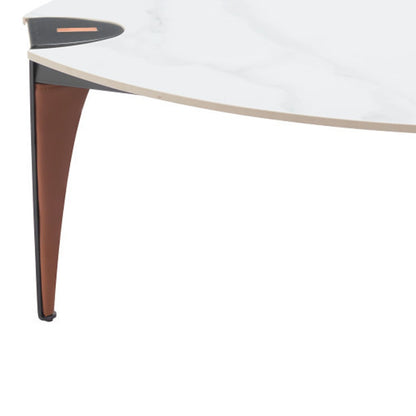 36" White and Black Sintered Stone Faux Leather And Steel Triangle Coffee Table-5