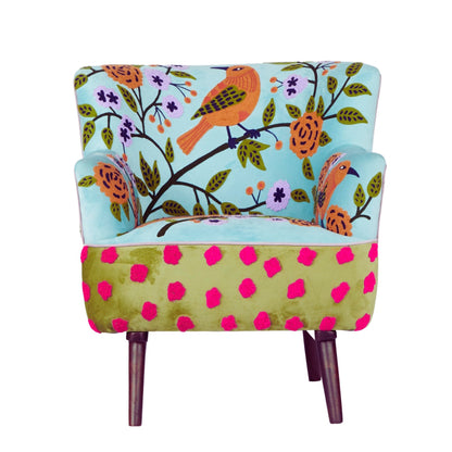 32" Blue Green Orange Pink and Brown Floral Arm Chair-1