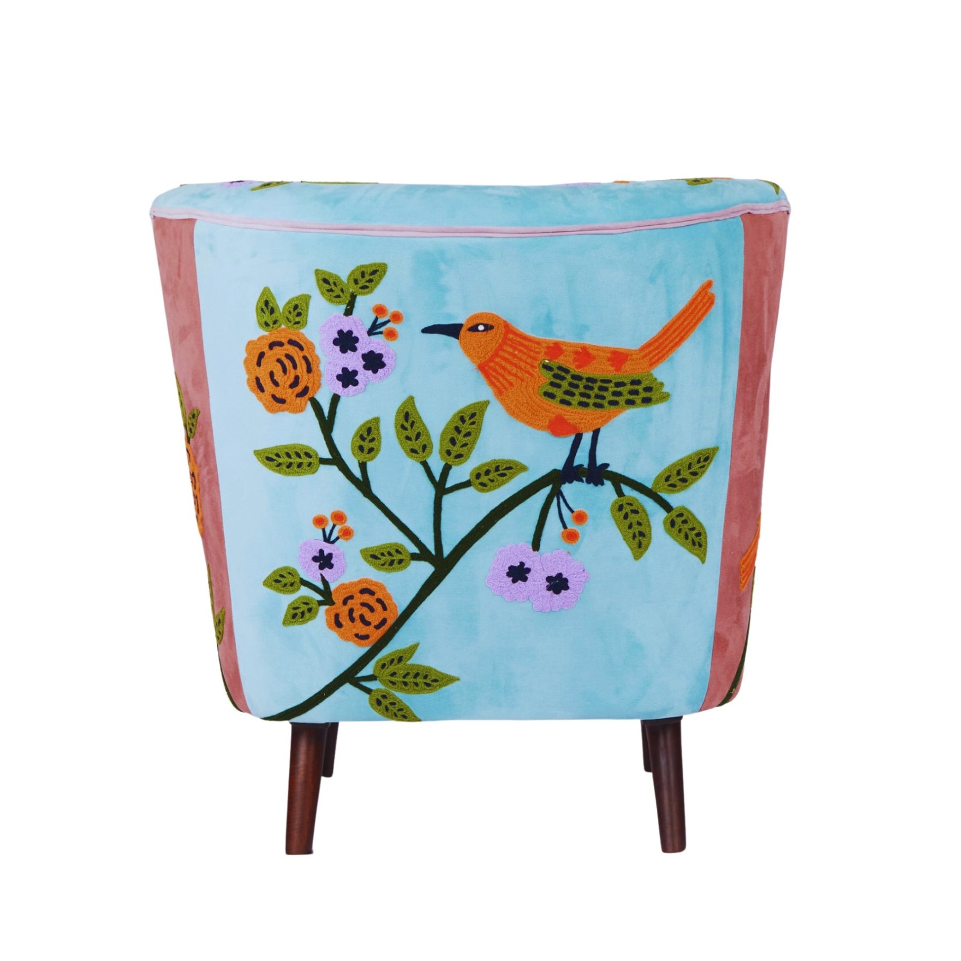32" Blue Green Orange Pink and Brown Floral Arm Chair-3