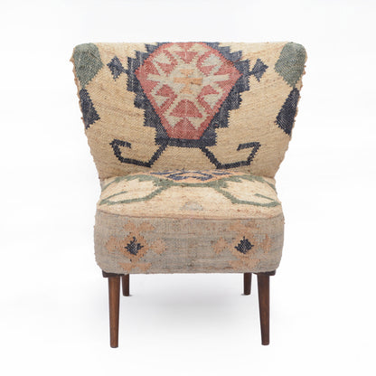 26" Beige Blue and Red  Jute Southwestern Wingback Chair-1