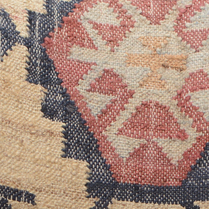 26" Beige Blue and Red  Jute Southwestern Wingback Chair-5