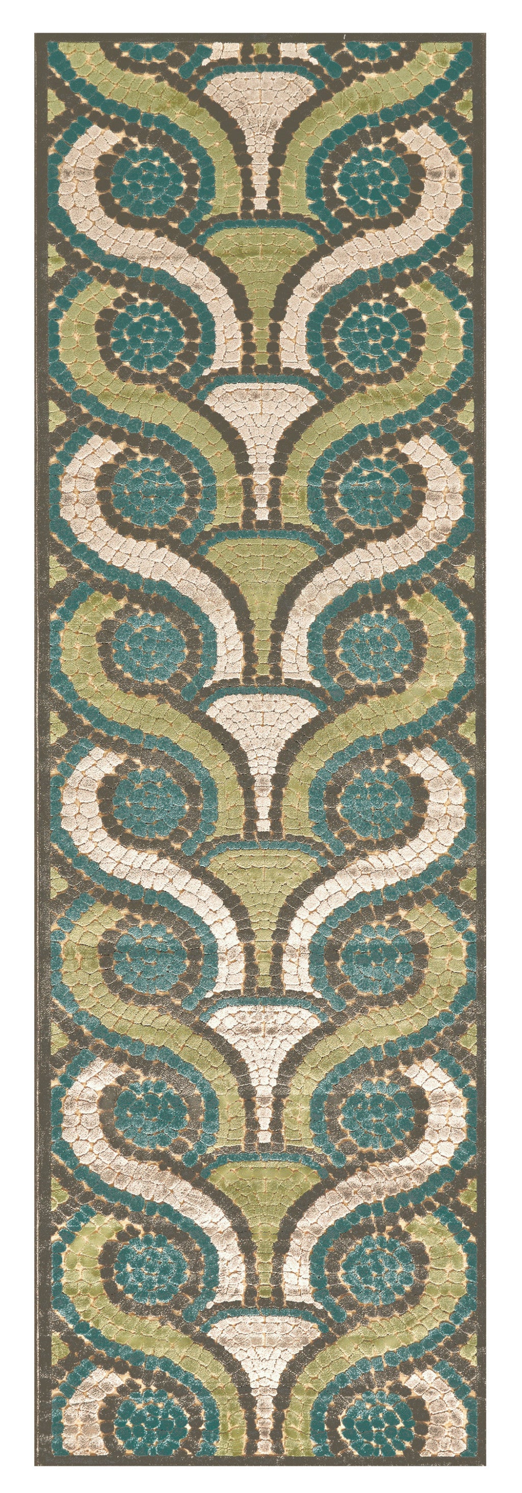 8' Tan Blue and Green Geometric Power Loom Runner Rug-1