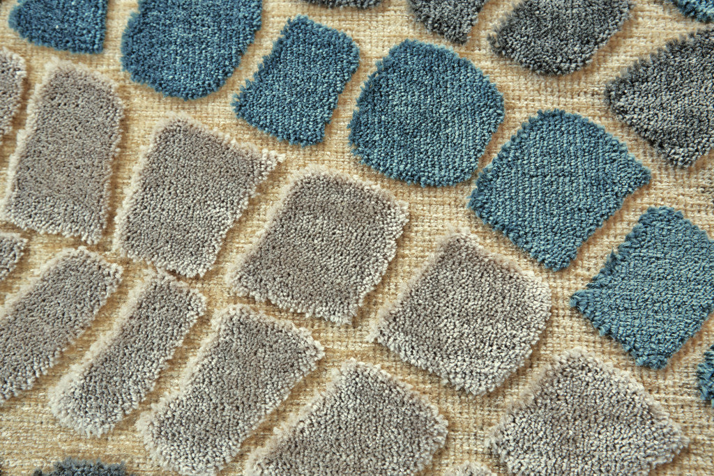 8' Tan Blue and Green Geometric Power Loom Runner Rug-4