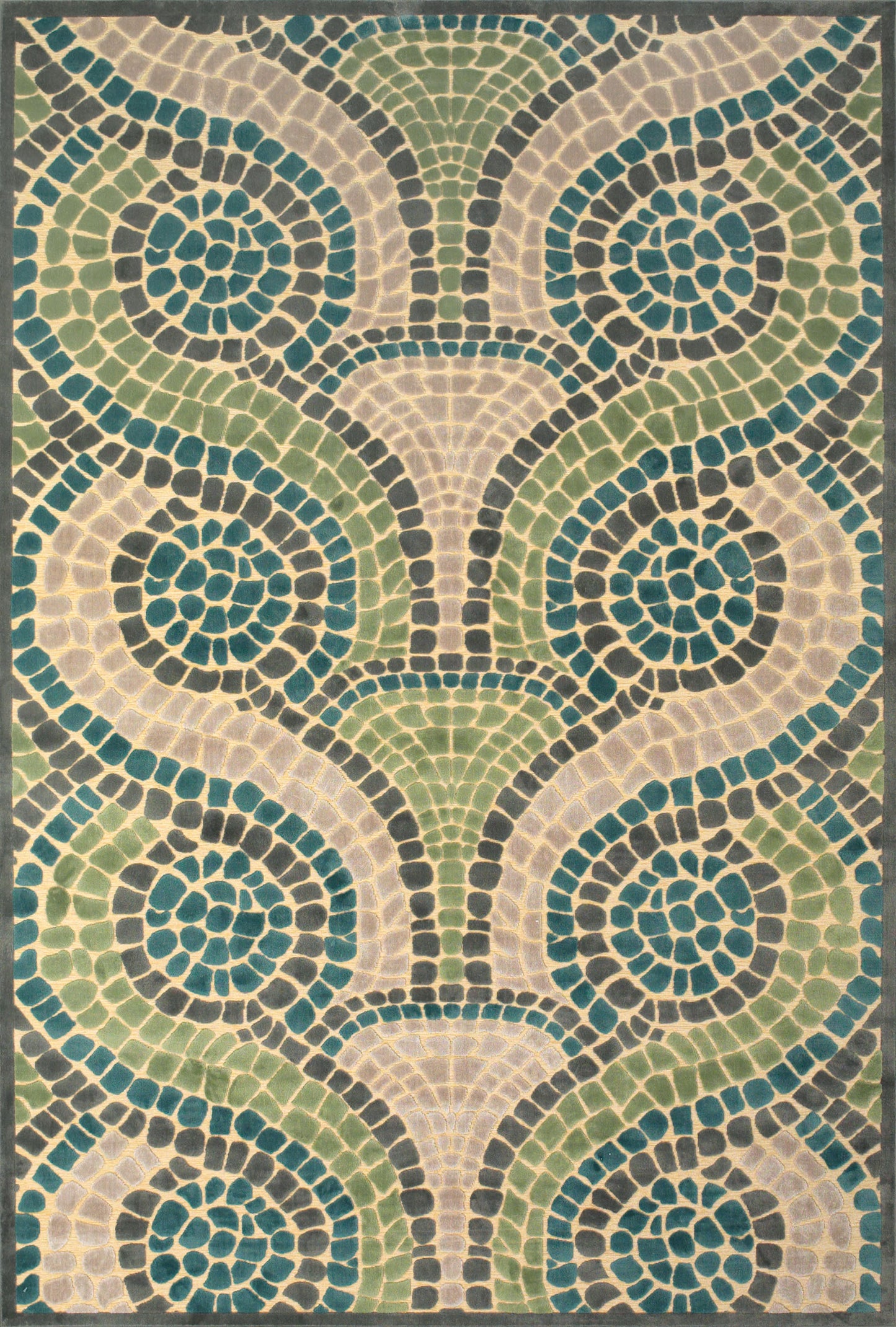 8' Tan Blue and Green Geometric Power Loom Runner Rug-5