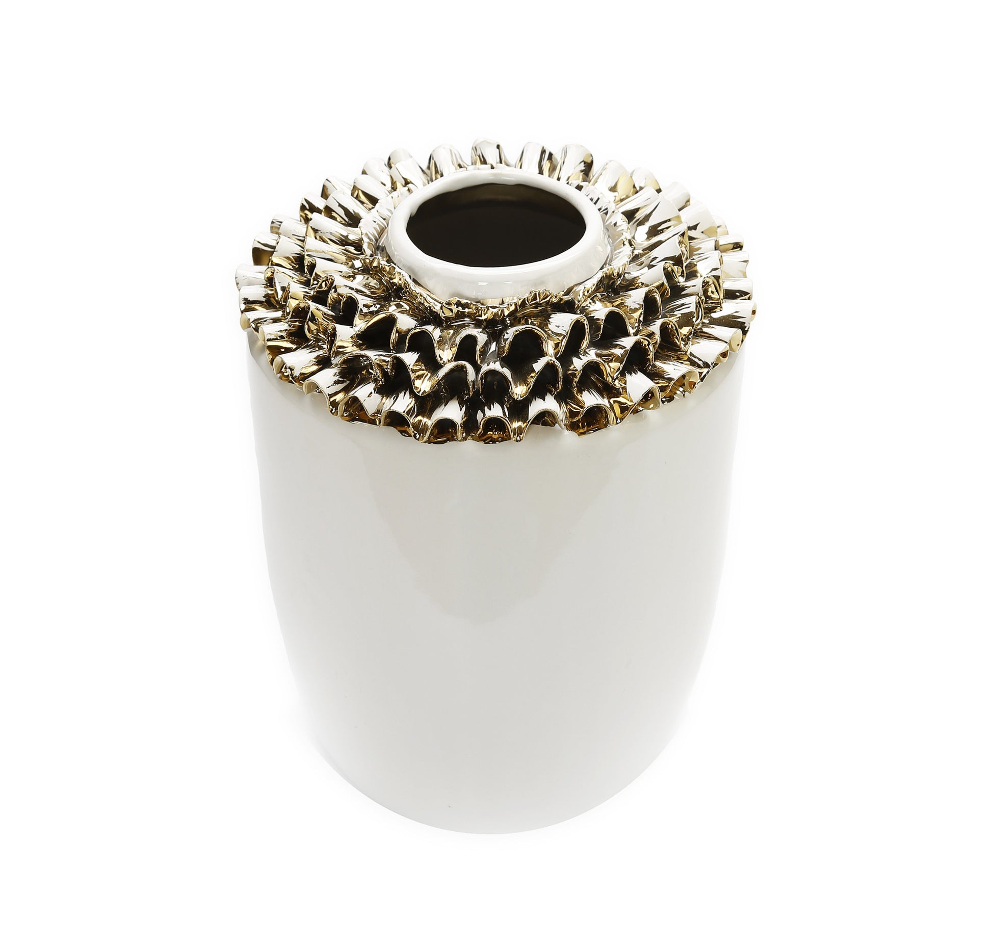 10" White Round Ceramic Table Vase With Sculptural Details-5