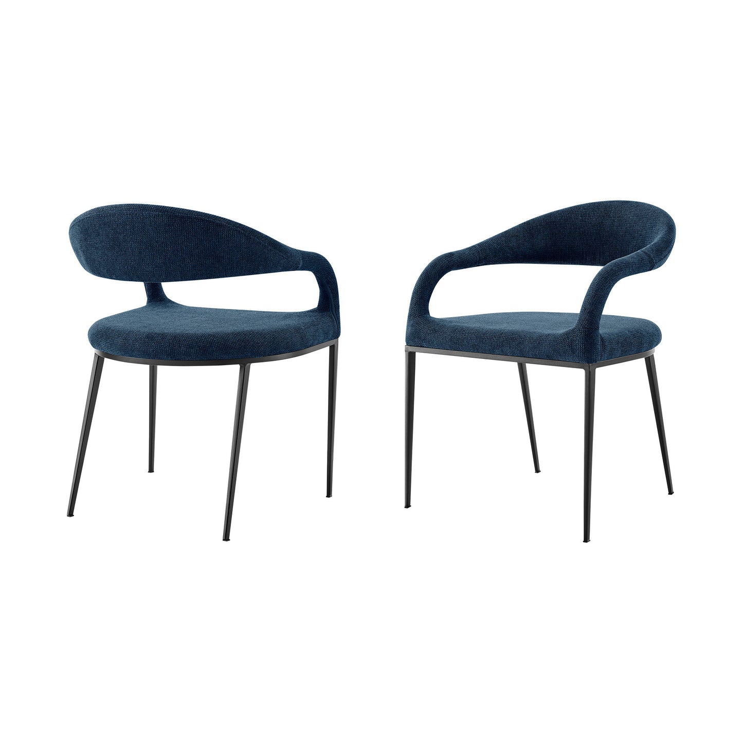Set of Two Blue And Black Upholstered Polyester Open Back Dining Arm Chairs-6