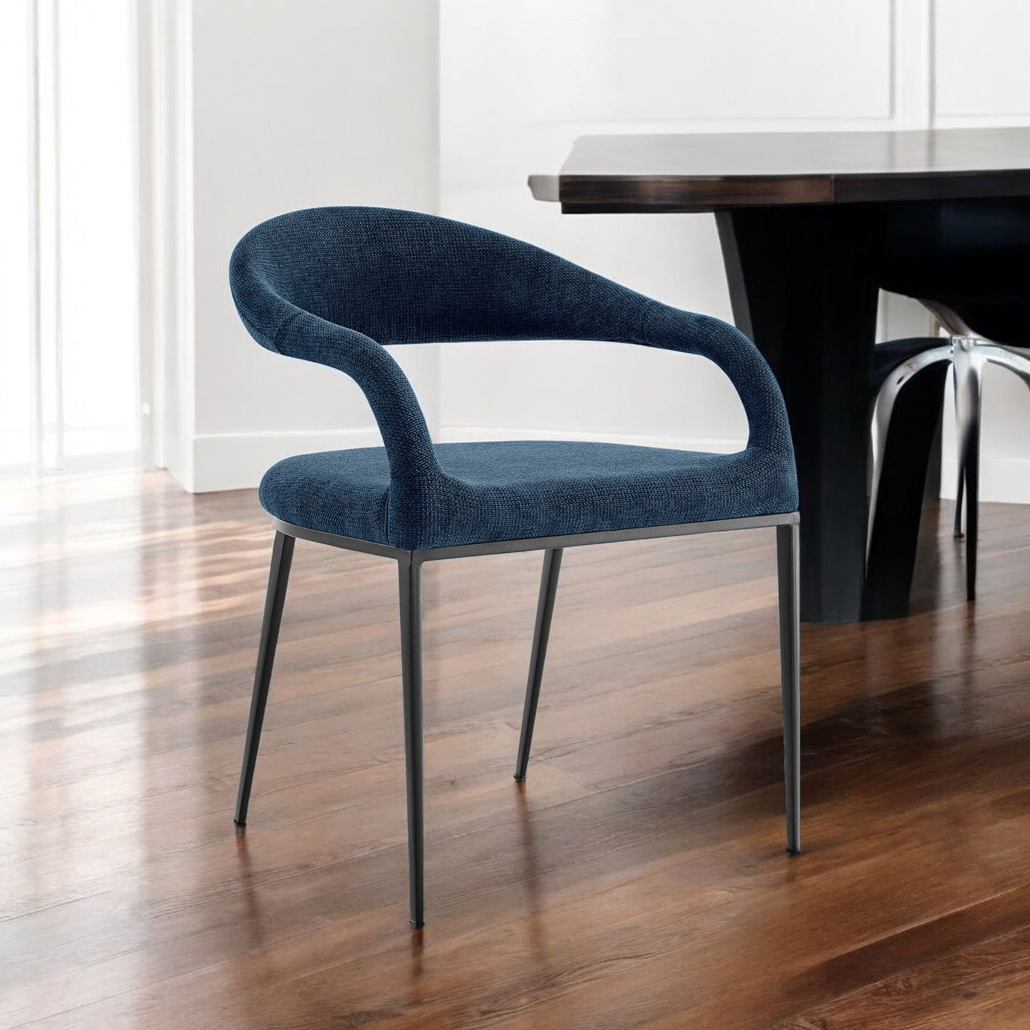 Set of Two Blue And Black Upholstered Polyester Open Back Dining Arm Chairs-1