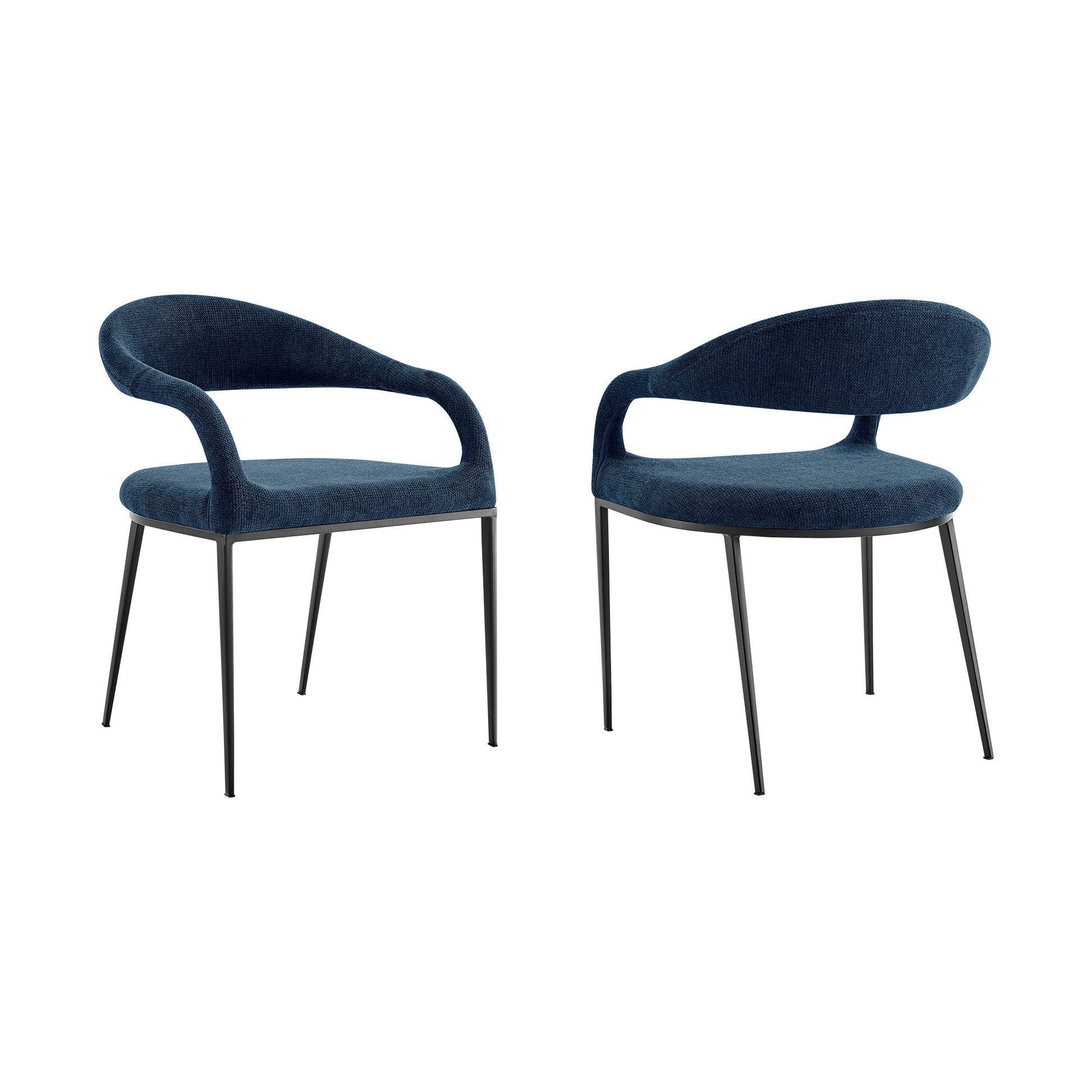 Set of Two Blue And Black Upholstered Polyester Open Back Dining Arm Chairs-5