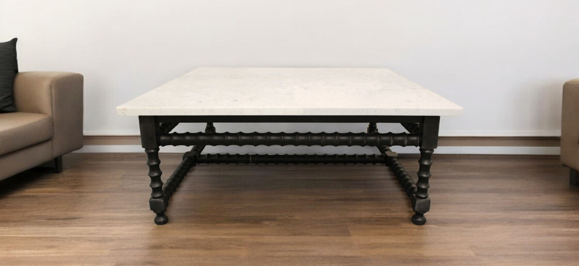 48" White And Black Genuine Marble And Solid Wood Square Coffee Table-1