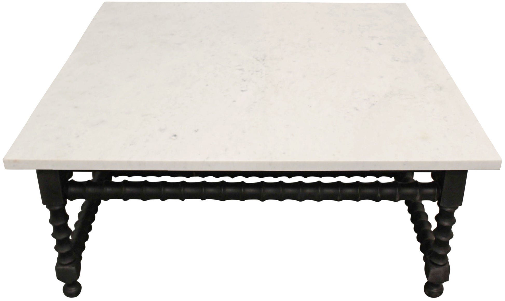 48" White And Black Genuine Marble And Solid Wood Square Coffee Table-2