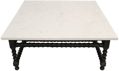 48" White And Black Genuine Marble And Solid Wood Square Coffee Table-2