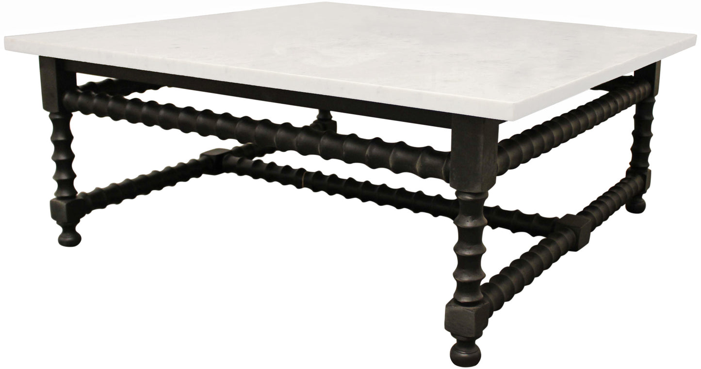 48" White And Black Genuine Marble And Solid Wood Square Coffee Table-3