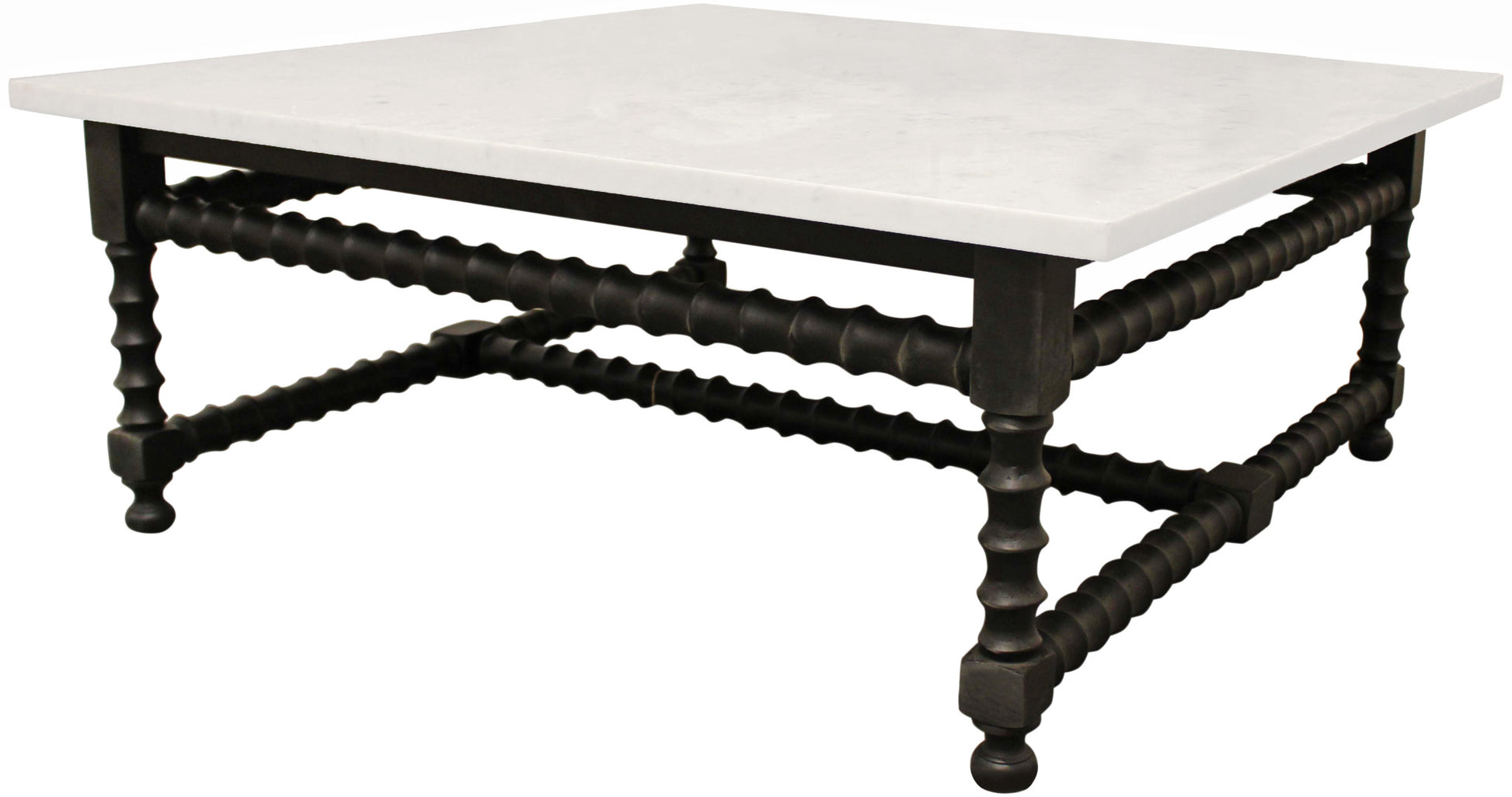 48" White And Black Genuine Marble And Solid Wood Square Coffee Table-3
