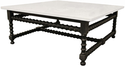 48" White And Black Genuine Marble And Solid Wood Square Coffee Table-3