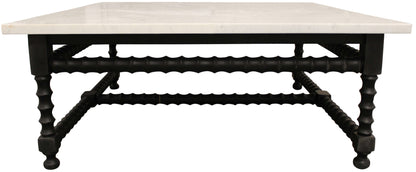48" White And Black Genuine Marble And Solid Wood Square Coffee Table-4