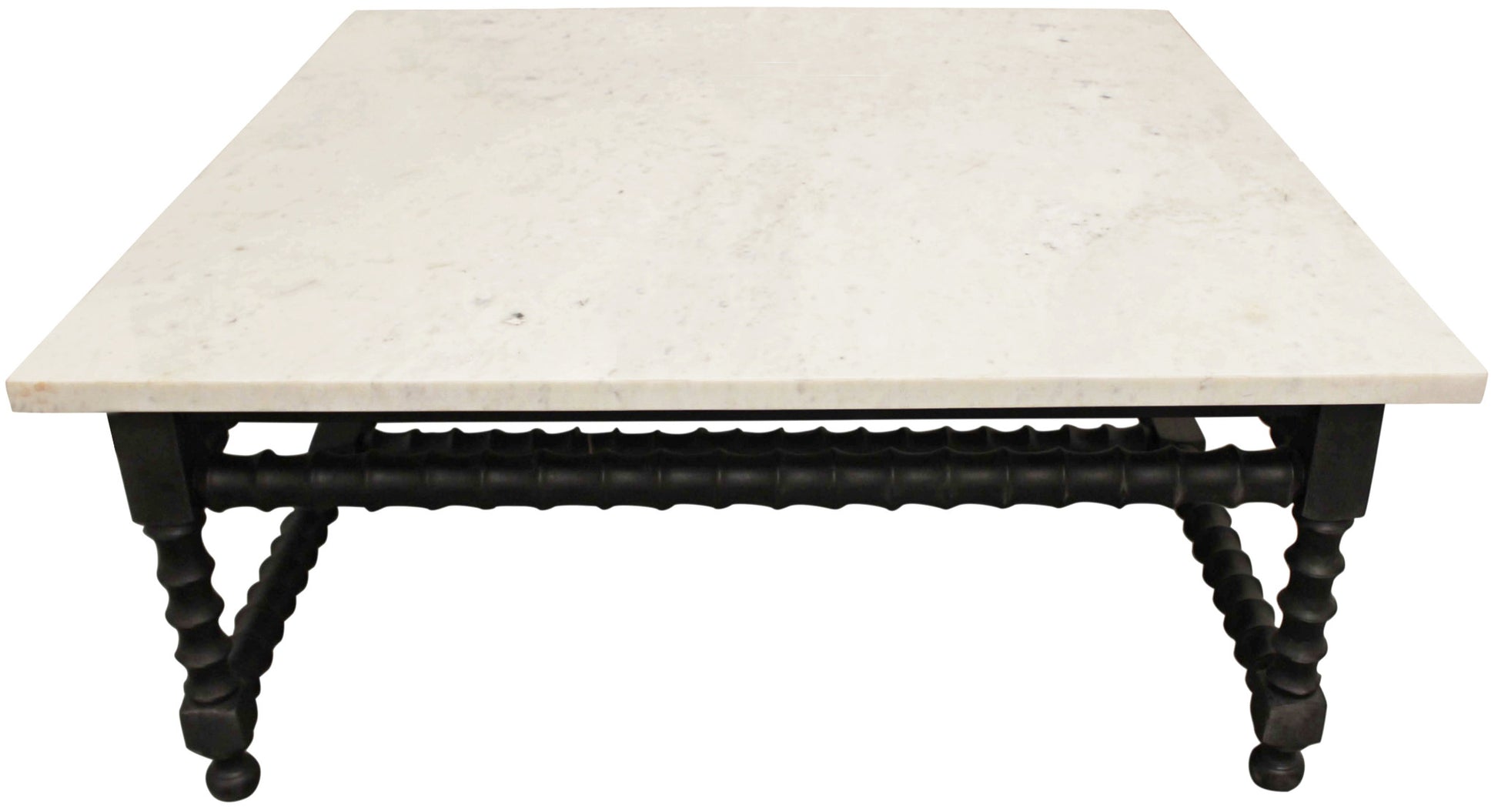 48" White And Black Genuine Marble And Solid Wood Square Coffee Table-5