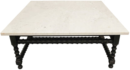 48" White And Black Genuine Marble And Solid Wood Square Coffee Table-5