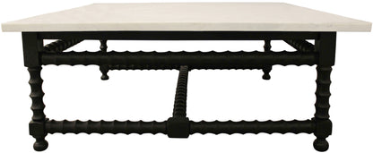48" White And Black Genuine Marble And Solid Wood Square Coffee Table-6