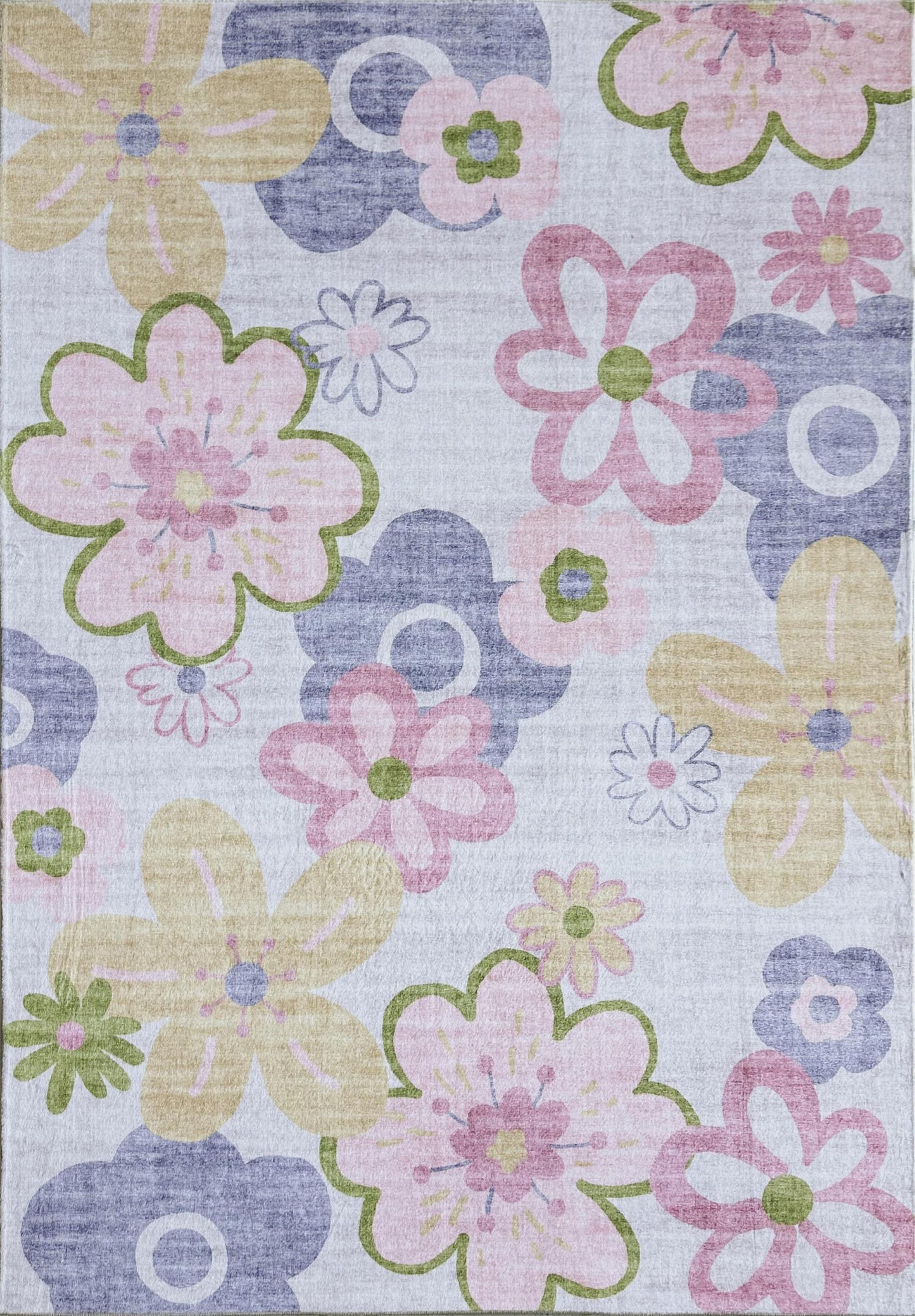 7' X 10' Pink Gray and Purple Juvenile Flowers Youthful Area Rug-1