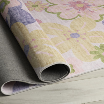 7' X 10' Pink Gray and Purple Juvenile Flowers Youthful Area Rug-3