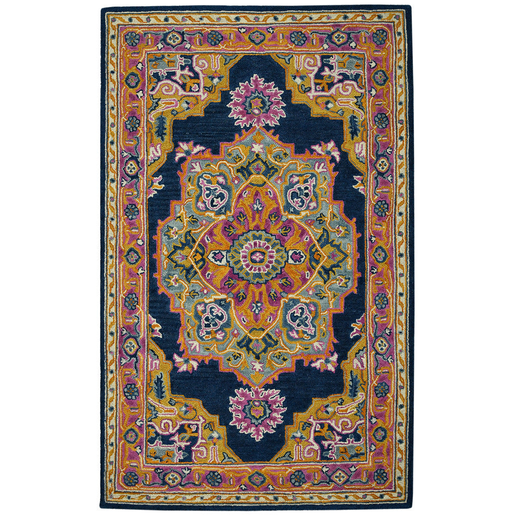 8' X 10' Blue Purple And Brown Wool Medallion Hand Tufted Area Rug-1