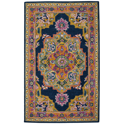 8' X 10' Blue Purple And Brown Wool Medallion Hand Tufted Area Rug-1