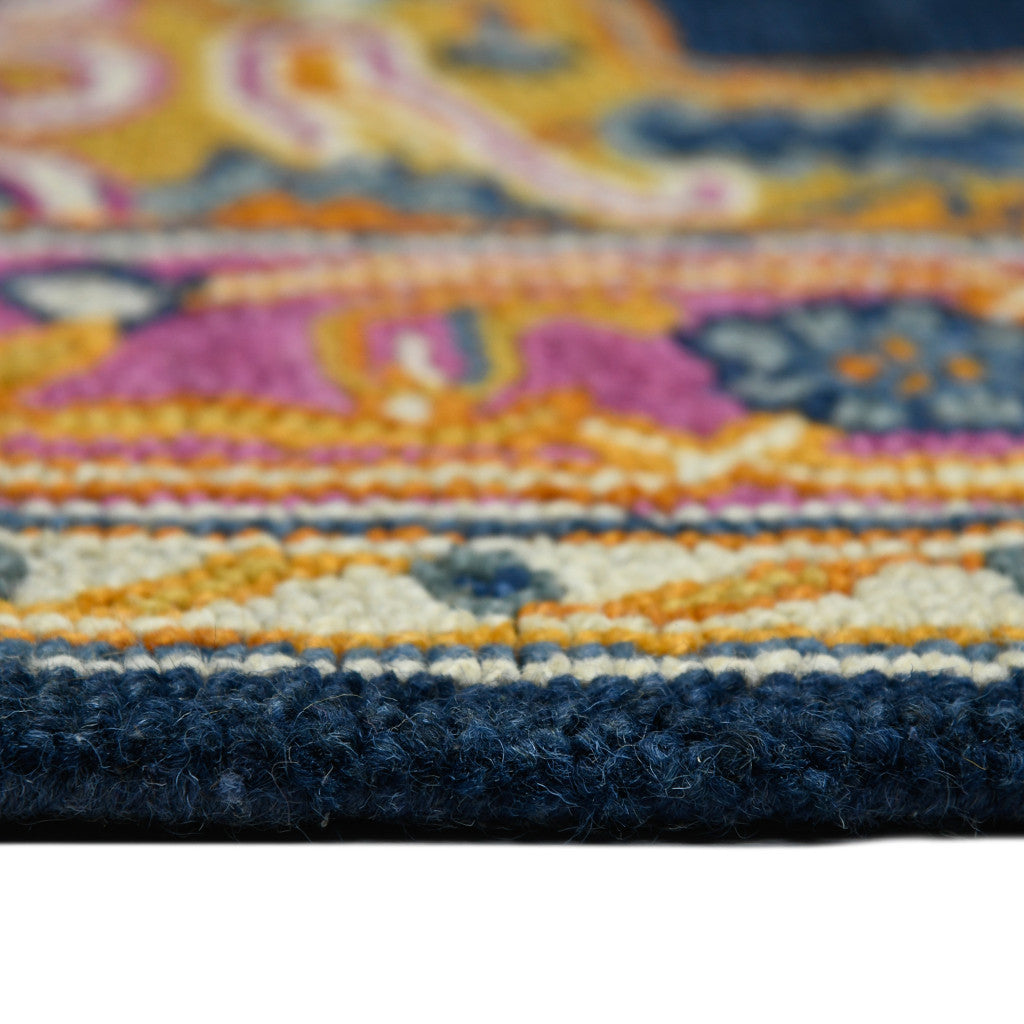 8' X 10' Blue Purple And Brown Wool Medallion Hand Tufted Area Rug-5
