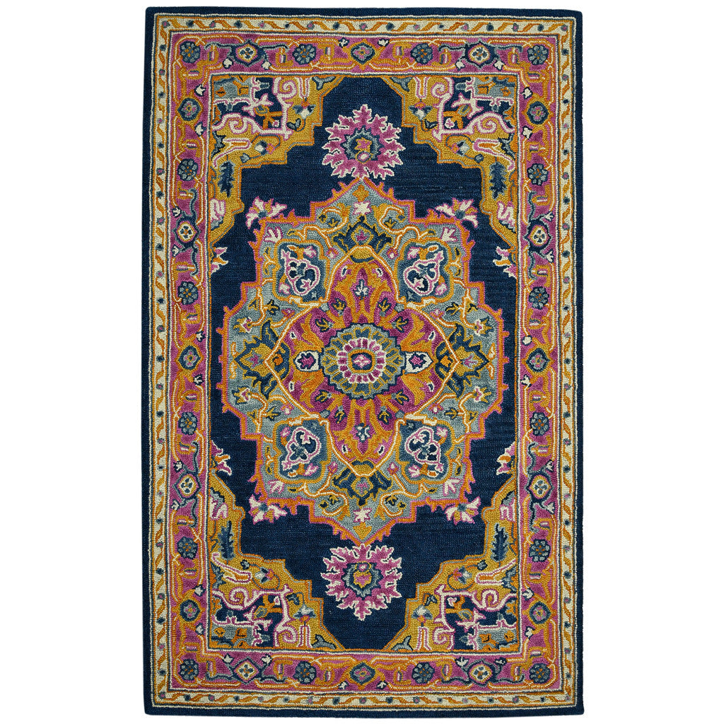 8' X 10' Blue Purple And Brown Wool Medallion Hand Tufted Area Rug-4