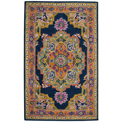 8' X 10' Blue Purple And Brown Wool Medallion Hand Tufted Area Rug-4