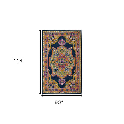 8' X 10' Blue Purple And Brown Wool Medallion Hand Tufted Area Rug-2