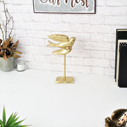 9" Gold Cast Iron Bird Tabletop Sculpture-7