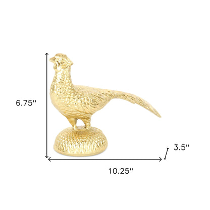 7" Gold Cast Iron Peacock Tabletop Sculpture-8