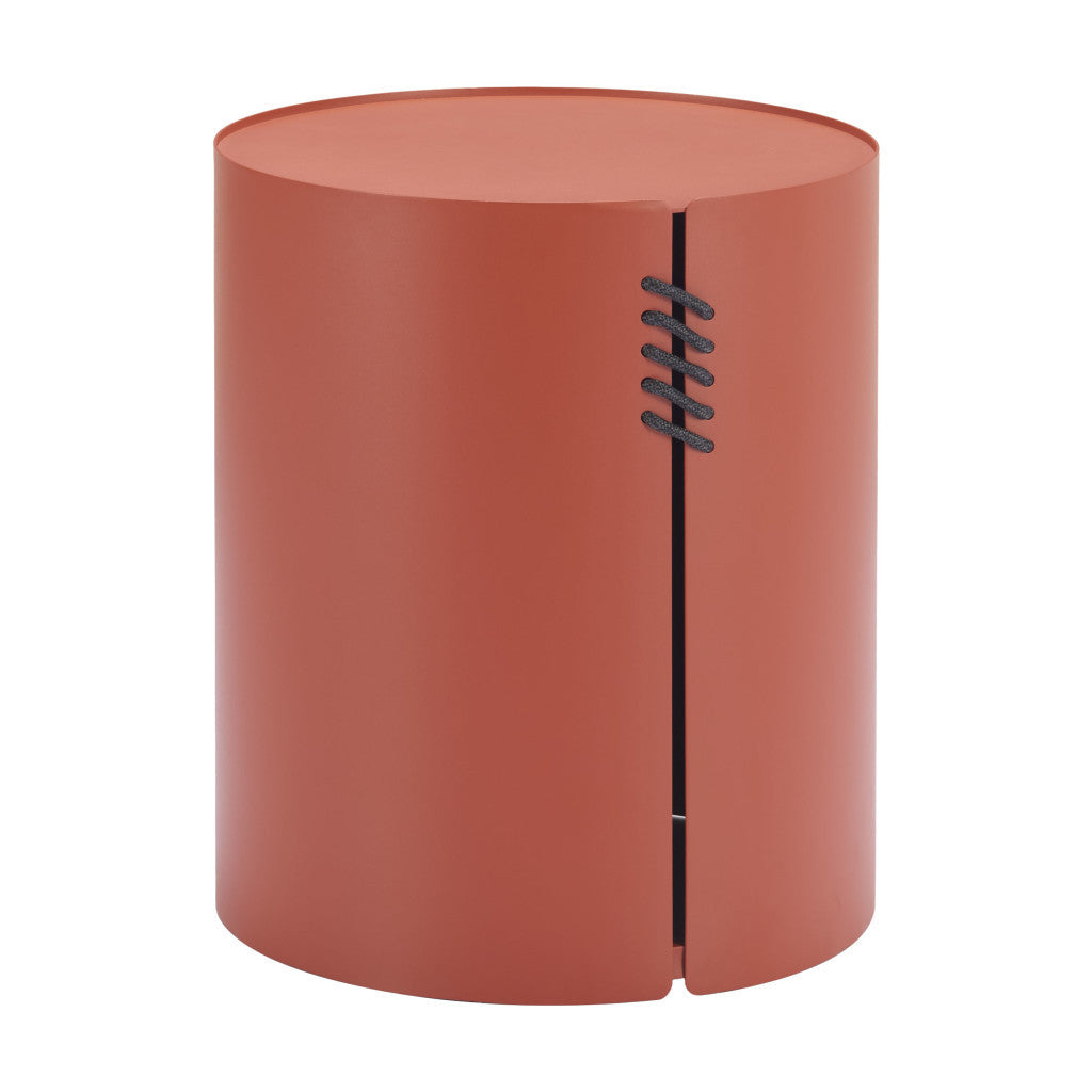 19" Brown Aluminum Round Drum End Table-0