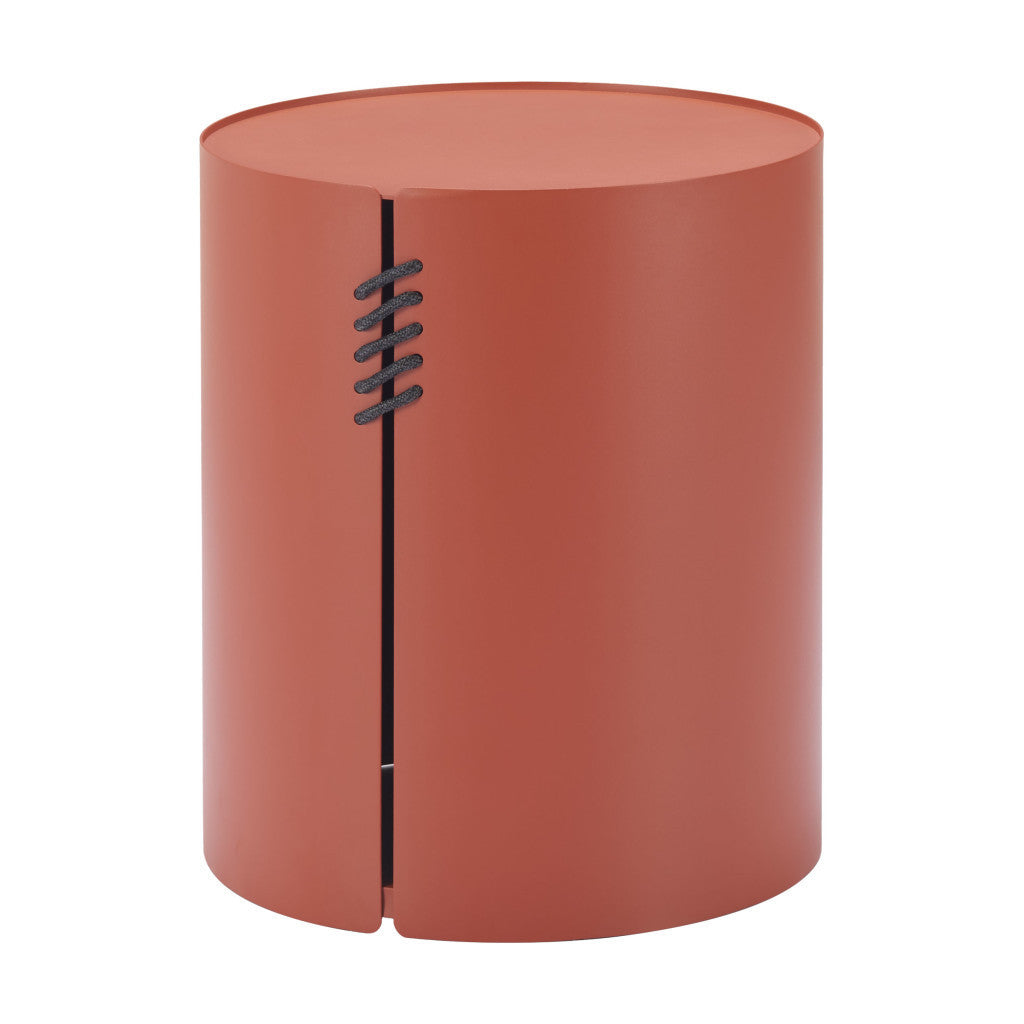 19" Brown Aluminum Round Drum End Table-5