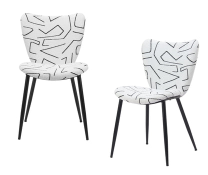 Set of Two White and Black Upholstered Faux Shearling Dining Side Chairs-1