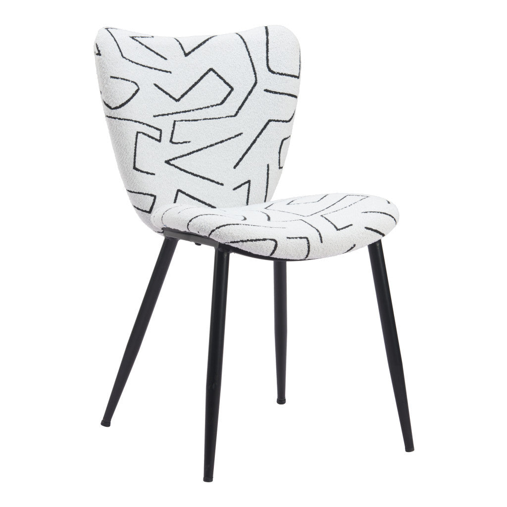 Set of Two White and Black Upholstered Faux Shearling Dining Side Chairs-2