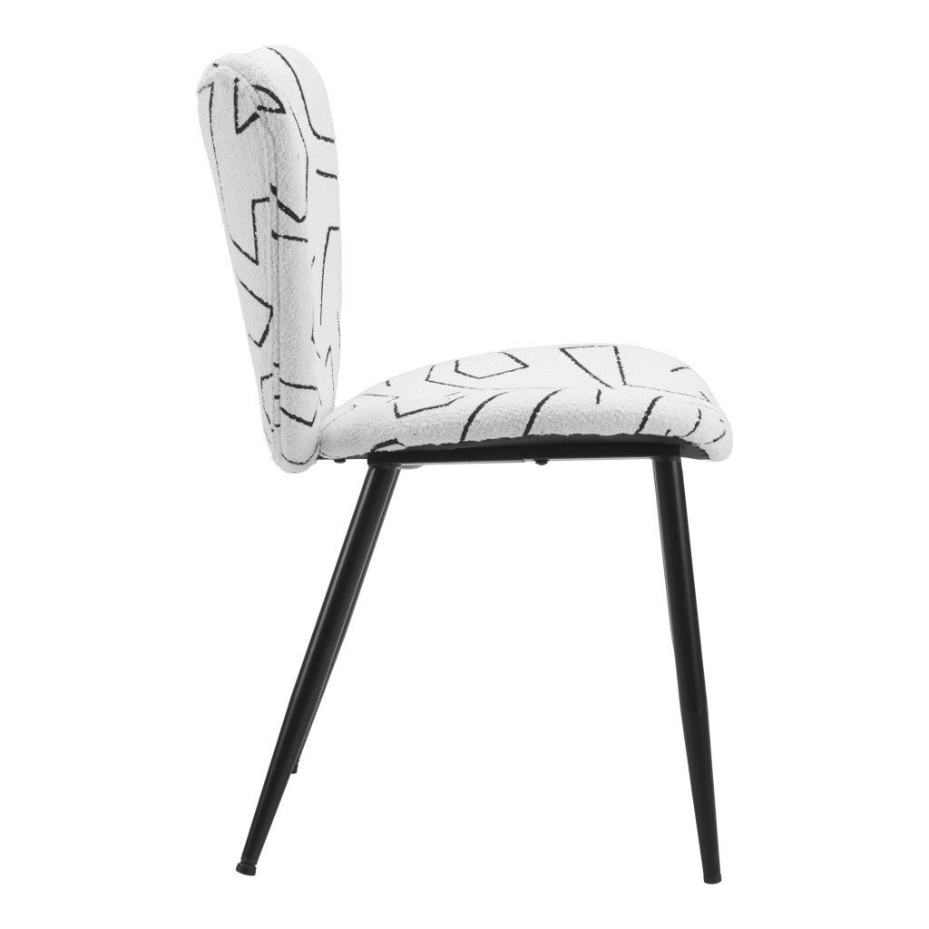 Set of Two White and Black Upholstered Faux Shearling Dining Side Chairs-3