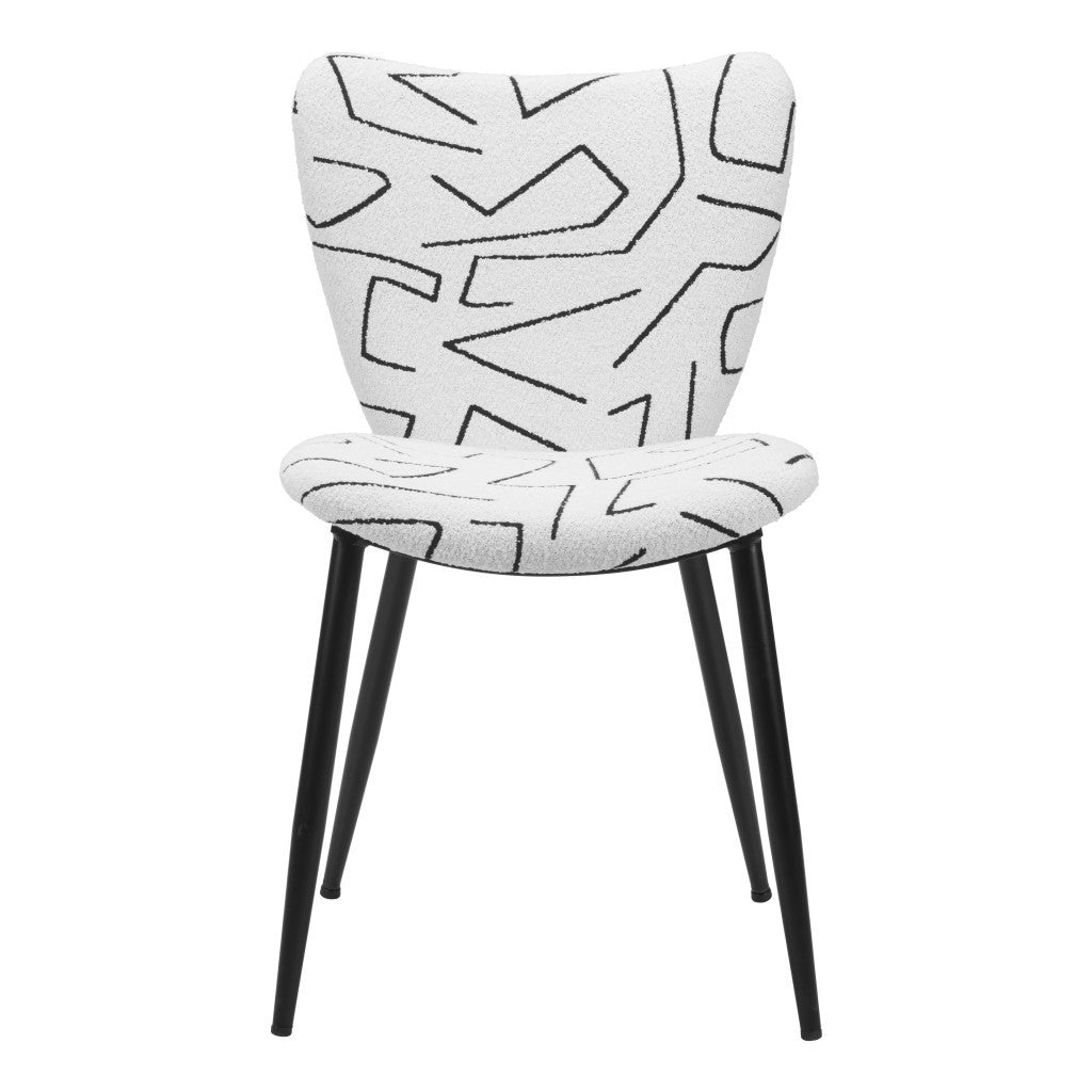 Set of Two White and Black Upholstered Faux Shearling Dining Side Chairs-4