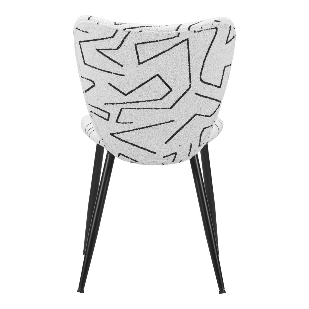 Set of Two White and Black Upholstered Faux Shearling Dining Side Chairs-5