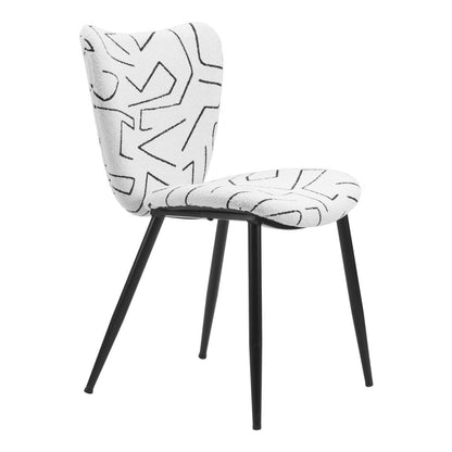 Set of Two White and Black Upholstered Faux Shearling Dining Side Chairs-8