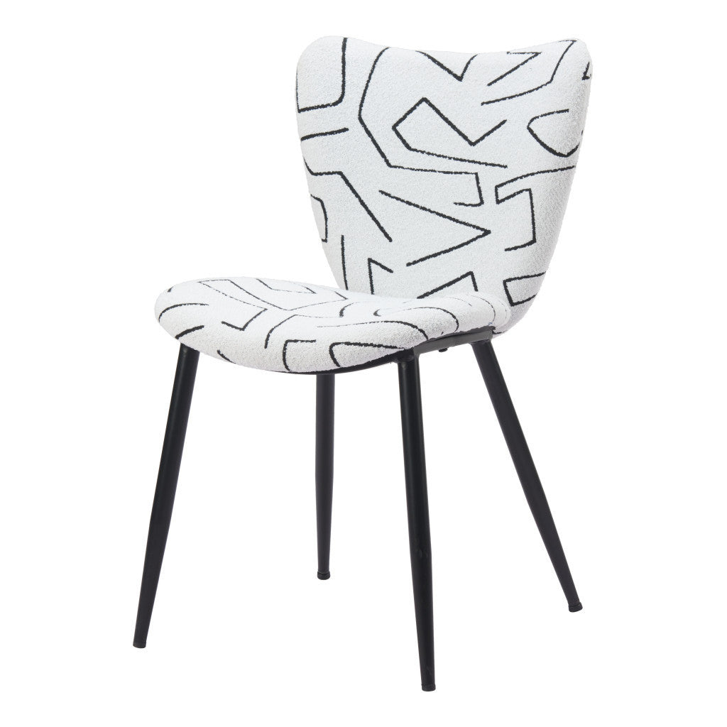 Set of Two White and Black Upholstered Faux Shearling Dining Side Chairs-7