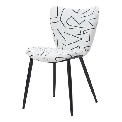 Set of Two White and Black Upholstered Faux Shearling Dining Side Chairs-7