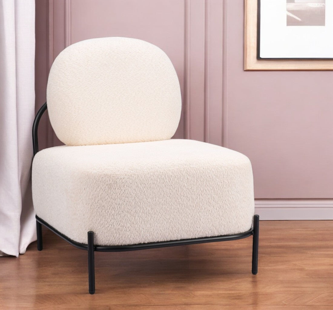 27" White And Black Sherpa And Upholstered Side Chair-1