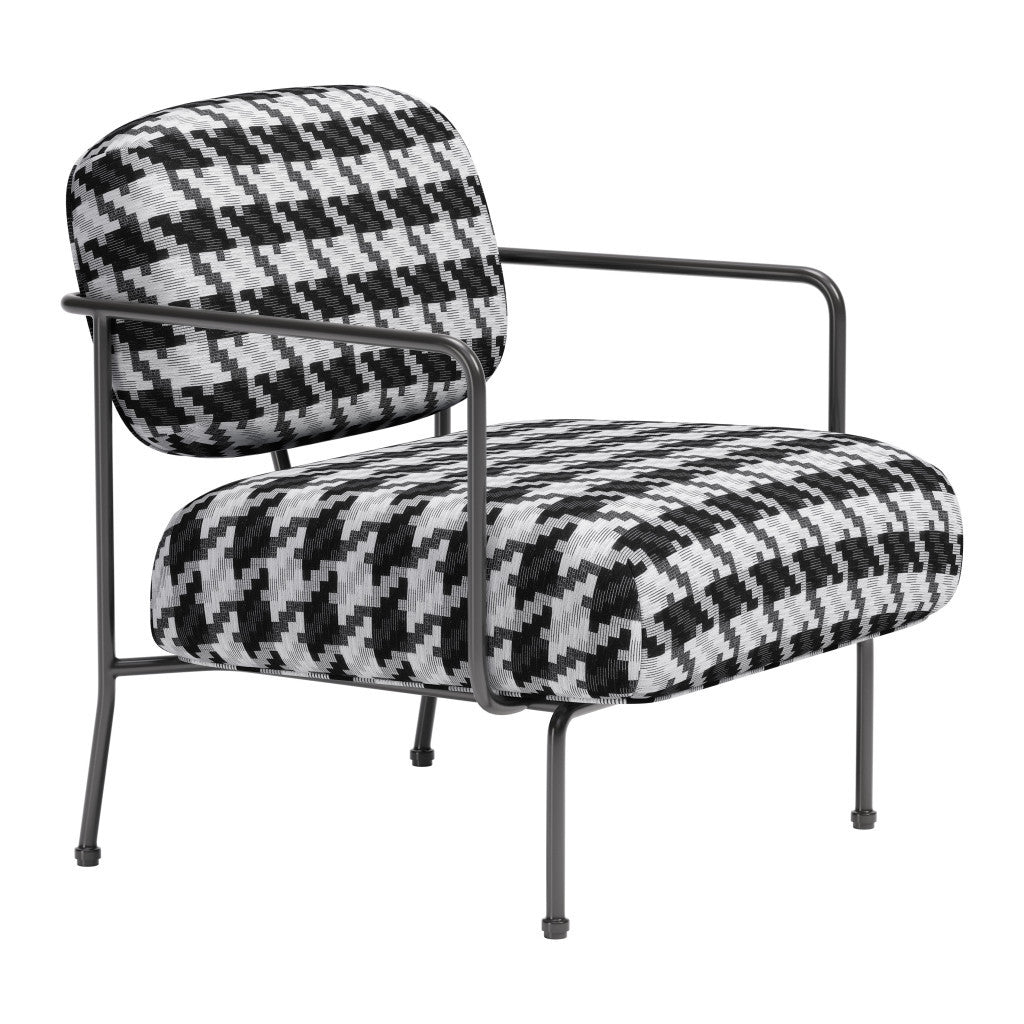 29" Black And White And Black Upholstered Houndstooth Arm Chair-5