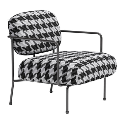 29" Black And White And Black Upholstered Houndstooth Arm Chair-5