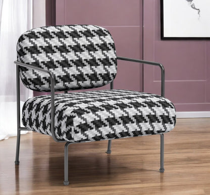29" Black And White And Black Upholstered Houndstooth Arm Chair-1