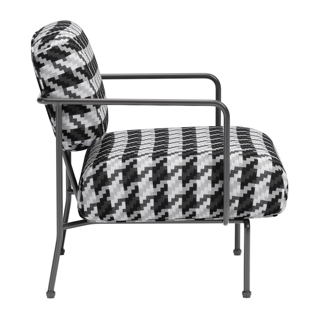 29" Black And White And Black Upholstered Houndstooth Arm Chair-2