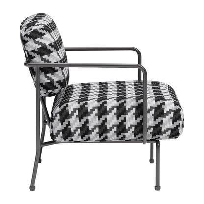29" Black And White And Black Upholstered Houndstooth Arm Chair-2